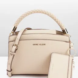 Anne Klein Cream Solid Handbag with Card Case image 1