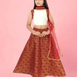 Aarika Kids Off-White & Maroon Printed Lehenga Cholis image 1
