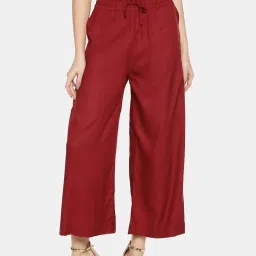 TWIN BIRDS Maroon Mid Rise Palazzos image 1