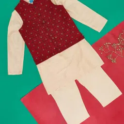 YU by Pantaloons Kids Red & Cream Printed Full Sleeves Kurta Set image 1