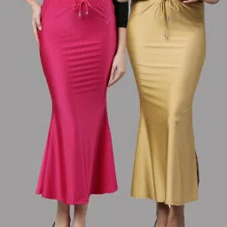 TWIN BIRDS Golden & Fuchsia Plain Saree Shapewear - Pack Of 2 image 1