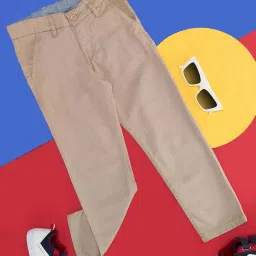 Pantaloons Junior Beige Cotton Regular Fit Trousers image 1
