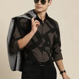 Hancock Black & Grey Cotton Slim Fit Printed Shirt image 1