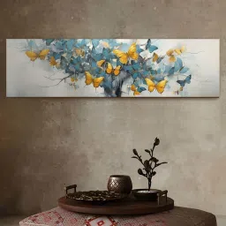 Art Street Sky Blue Canvas Abstract Tree With Butterfly Painting image 1