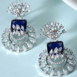 Karatcart Silver Toned Blue Cubic Zirconia Studded Drop Earrings for Women-picture-41