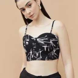 Ginger by Lifestyle Black Cotton Printed Crop Top-picture-21