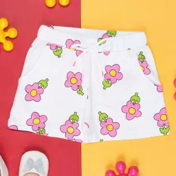 Pantaloons Junior White & Pink Cotton Floral Print Shorts image 1