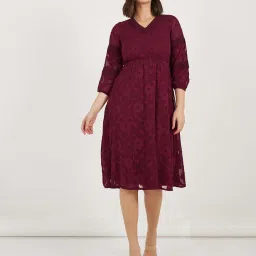 Styli Red Self Design A-Line Dress image 1