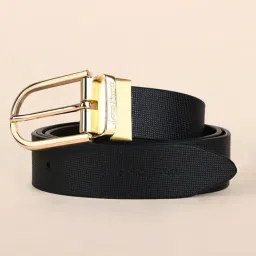 Louis Stitch Black Textured Leather Reversible Belt for Men-image-63