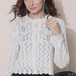 Vero Moda Beige Cotton Self Design Cardigan image 1