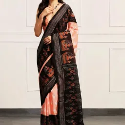Aditri Pink & Contrast Pallu Timeless Ikat Handloom Ikat On Cotton Orissa Saree image 1