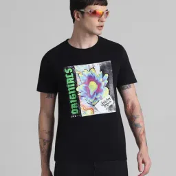Jack & Jones Jet Black Cotton Regular Fit Printed T-Shirt-picture-13
