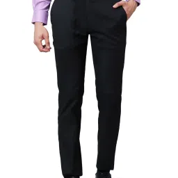 Raymond Black Slim Fit Self Design Flat Front Trousers image 1