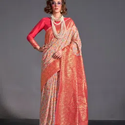 Odette Beige Cotton Blend Woven Design Saree with Unstitched Blouse Piece image 1