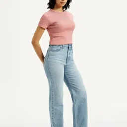 Levi's Women's High Rise Straight Fit Light-Blue Jeans image 3