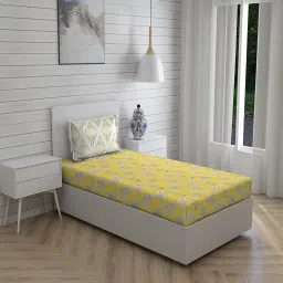 Layers Illuminating Homes Floral Yellow 144 TC Cotton Single Bed Sheet with 1 Pillow Cover image 2