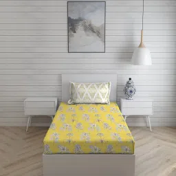 Layers Illuminating Homes Floral Yellow 144 TC Cotton Single Bed Sheet with 1 Pillow Cover image 1