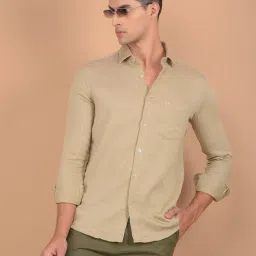 Crimsoune Club Beige Cotton Slim fit Self Shirts image 1