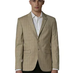 Louis Philippe Beige Slim Fit Checks Blazer image 1