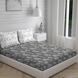 Layers Illuminating Homes Floral Grey 144 TC Cotton King Bed Sheet with 2 Pillow Covers image 4