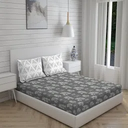 Layers Illuminating Homes Floral Grey 144 TC Cotton King Bed Sheet with 2 Pillow Covers image 2