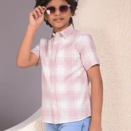Crimsoune Club Boys Purple Cotton Slim Fit Chequered Shirt-picture-39