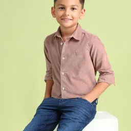 U.S. Polo Assn. Boys Beige Cotton Textured Corduroy Shirts image 1