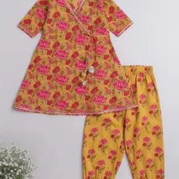 The Magic Wand Kids Yellow & Pink Cotton Floral Print Kurta Set image 1