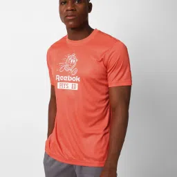Reebok Orange Slim Fit Printed Sports T-Shirt image 1