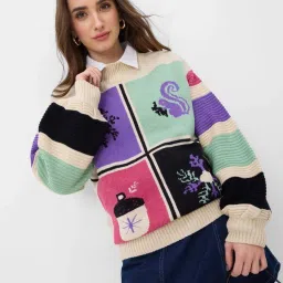 The Souled Store Multicolored Printed Sweater image 1