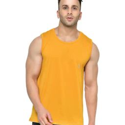 Chkokko Mustard Cotton Regular Fit Sports T-Shirt-picture-24