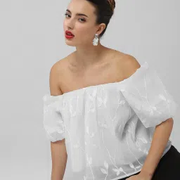 showoffff Showoff White Regular Fit Embroidered Top image 1