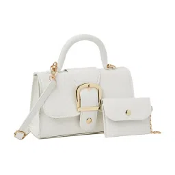 Styli White Belted Accent Flap Handbag with Wallet image 1