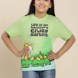 Kidsville Peanuts Printed Green Relaxed Fit T-Shirt For Boys image 1