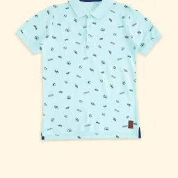 Pantaloons Junior Kids Blue Cotton Printed Polo T-Shirt image 1