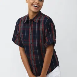 Forever 21 Navy & Rust Cotton Checks Shirt-picture-15