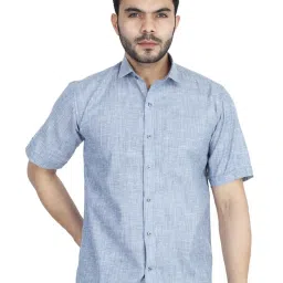 TAHVO Grey Linen Slim Fit Self Pattern Shirt image 1