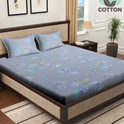Klotthe Blue 400 TC Cotton Double Book Fold Bedsheet with 2 Pillow Covers-picture-13