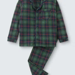 Nite Flite Kids Green & Blue Cotton Chequered Full Sleeves Shirt Set image 1