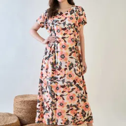 The Kaftan Company Beige Cotton Regular Fit Abstract Sleepwear Robes image 1