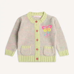 Wingsfield Girls Green & Grey Self Full Sleeves Sweaters & Cardigans image 1