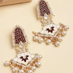 Karatcart Gold-Tone Plated Maroon Earrings for Women-image-14