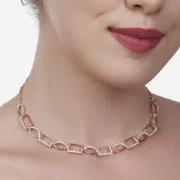 Zaveri Pearls Rose Gold Party Bling Cubic Zirconia Necklace & Earring Set-ZPFK15254 image 1