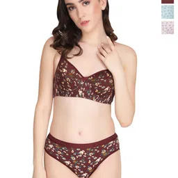 Liigne Pack Of 3 Printed Padded Bra Pure Cotton Lingerie Set-picture-17