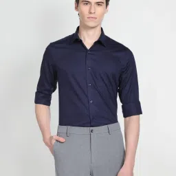 Arrow Blue Cotton Regular Fit Self Pattern Shirt image 1