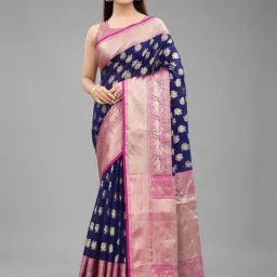 Silk Land Kanjivaram Silk Blue Woven Saree With Unstitched Blouse image 1