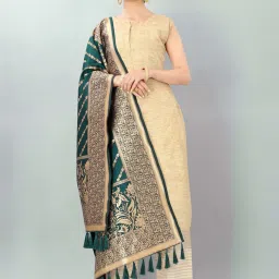 Silk Land Green Woven Pattern Dupatta image 1