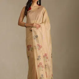 Soch Beige Chanderi Floral Saree With Stitched Blouse-image-47
