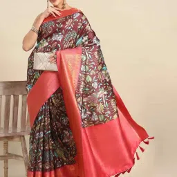 Silk Land Silk Brown Woven Saree With Unstitched Blouse image 1