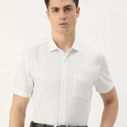 Peter England White Cotton Regular Fit Printed Shirt image 1